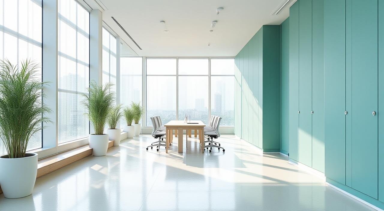 A serene professional office environment reflecting focus and clarity