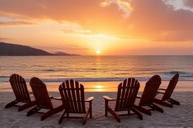 Peaceful coastal retreat location at sunset